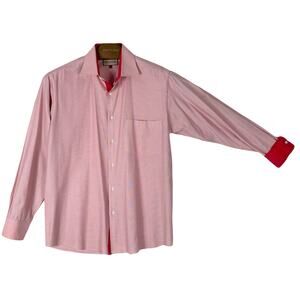 CIRO CITTERIO Shirt Men 15.5~M Pin-Stripe White Red Flip-Cuff Pocket Long-Sleeve